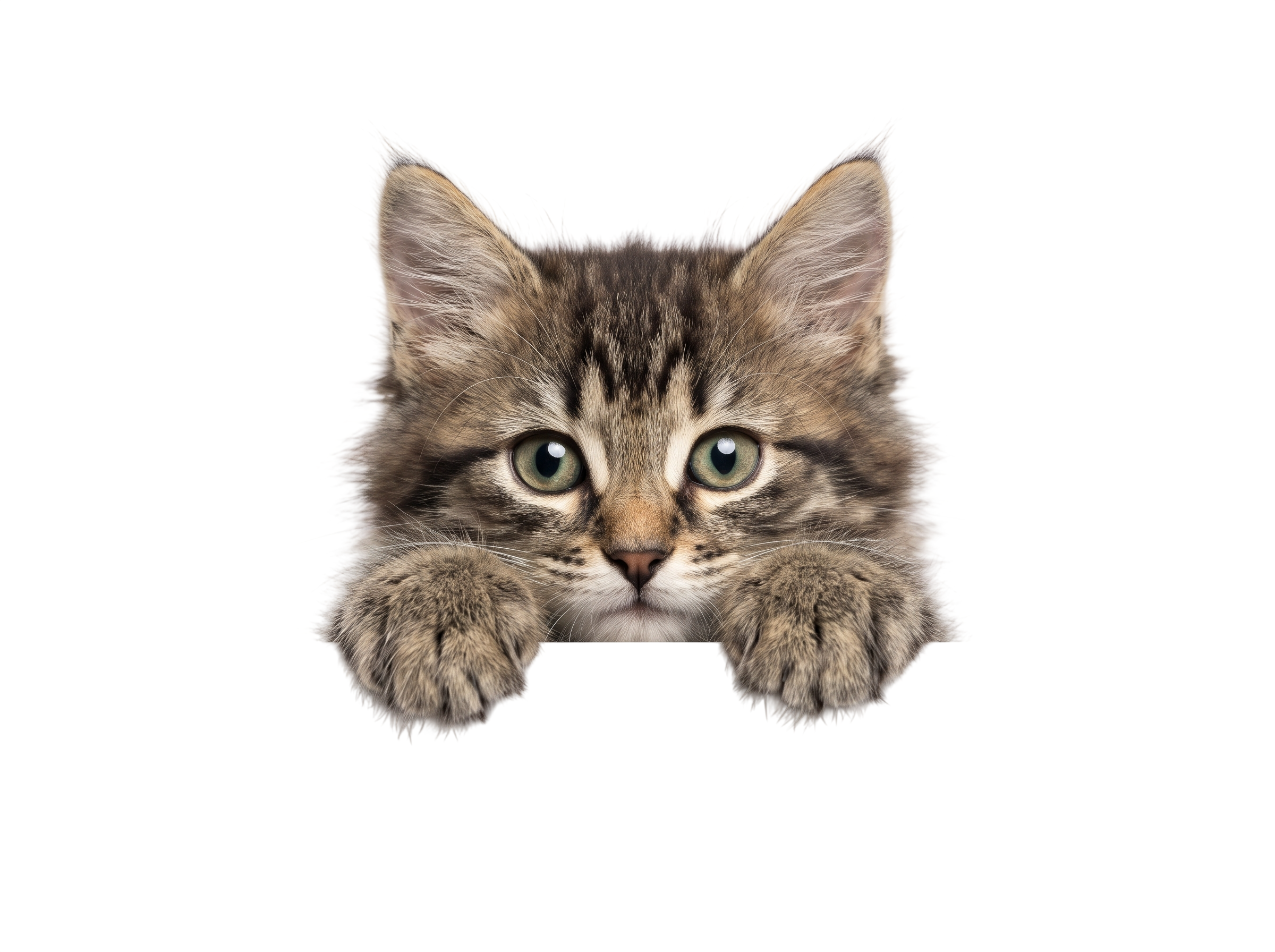 Curious cat peeking over ledge